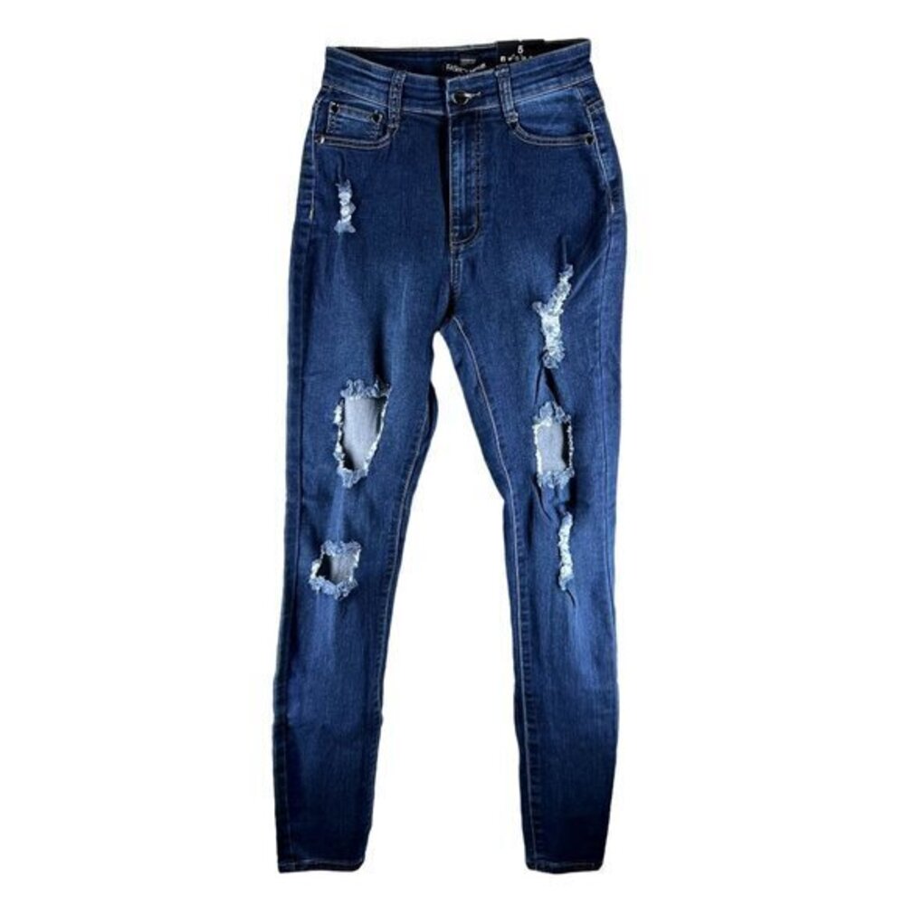 Fashion Nova Womens Jeans Size 5‎ Dark Wash Destroyed Denim Skinny